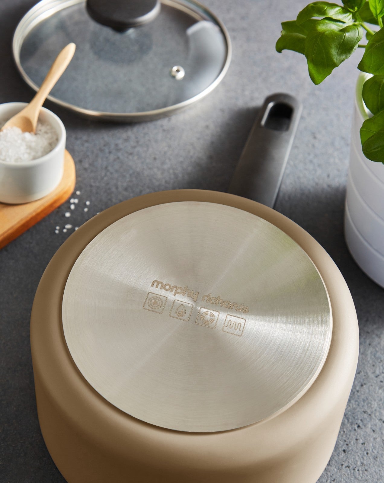 Morphy Richards 3 Piece Pan Set Cream Recycled Aluminium Saucepan Set 8590037