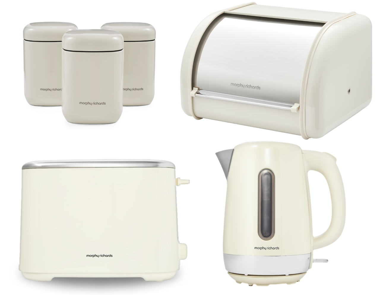 Morphy Richards Equip Cream Kettle Toaster Breadbin & Canisters Kitchen Bundle0