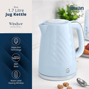Swan Windsor Blue 1.7L 3kW Rapid Boil Kettle Cordless SK14611BLU Chrome Accents2