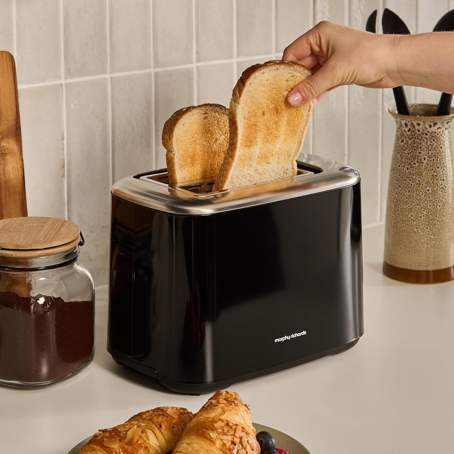 Morphy Richards Equip Black Kettle Toaster Breadbin & Canisters Kitchen Bundle7