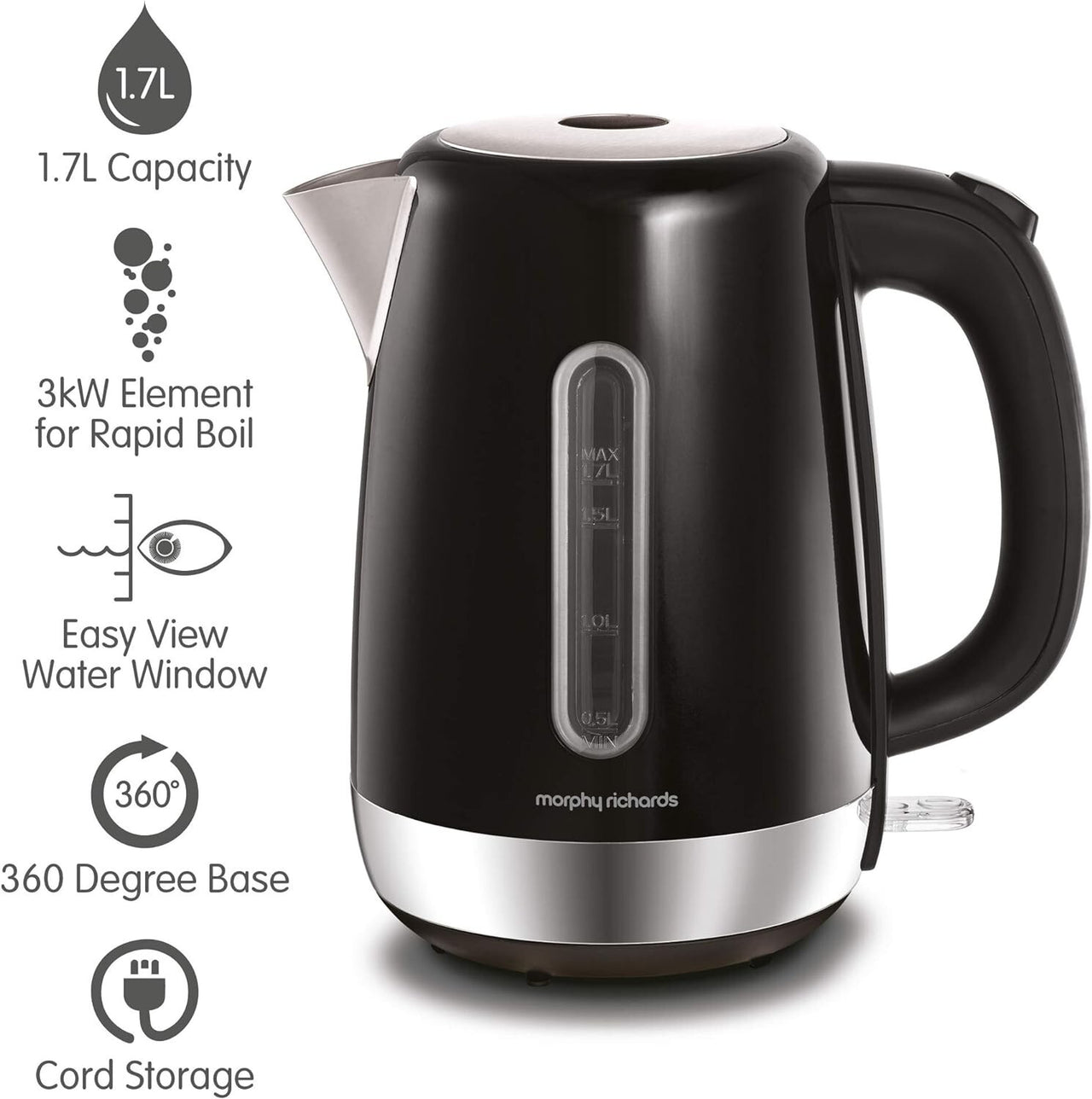 Morphy Richards Equip Black Kettle Toaster Breadbin & Canisters Kitchen Bundle1