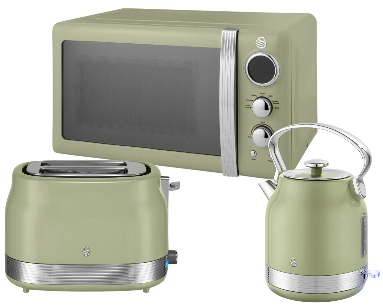 Swan Retro Revive Green Stovetop Design Kettle 2 Slice Toaster & Microwave Set0