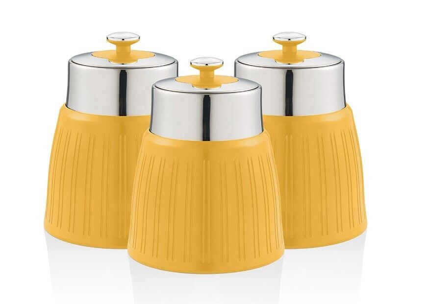 Swan Retro Yellow Tea, Coffee & Sugar Canisters New Set of 3 Kitchen Storage Set