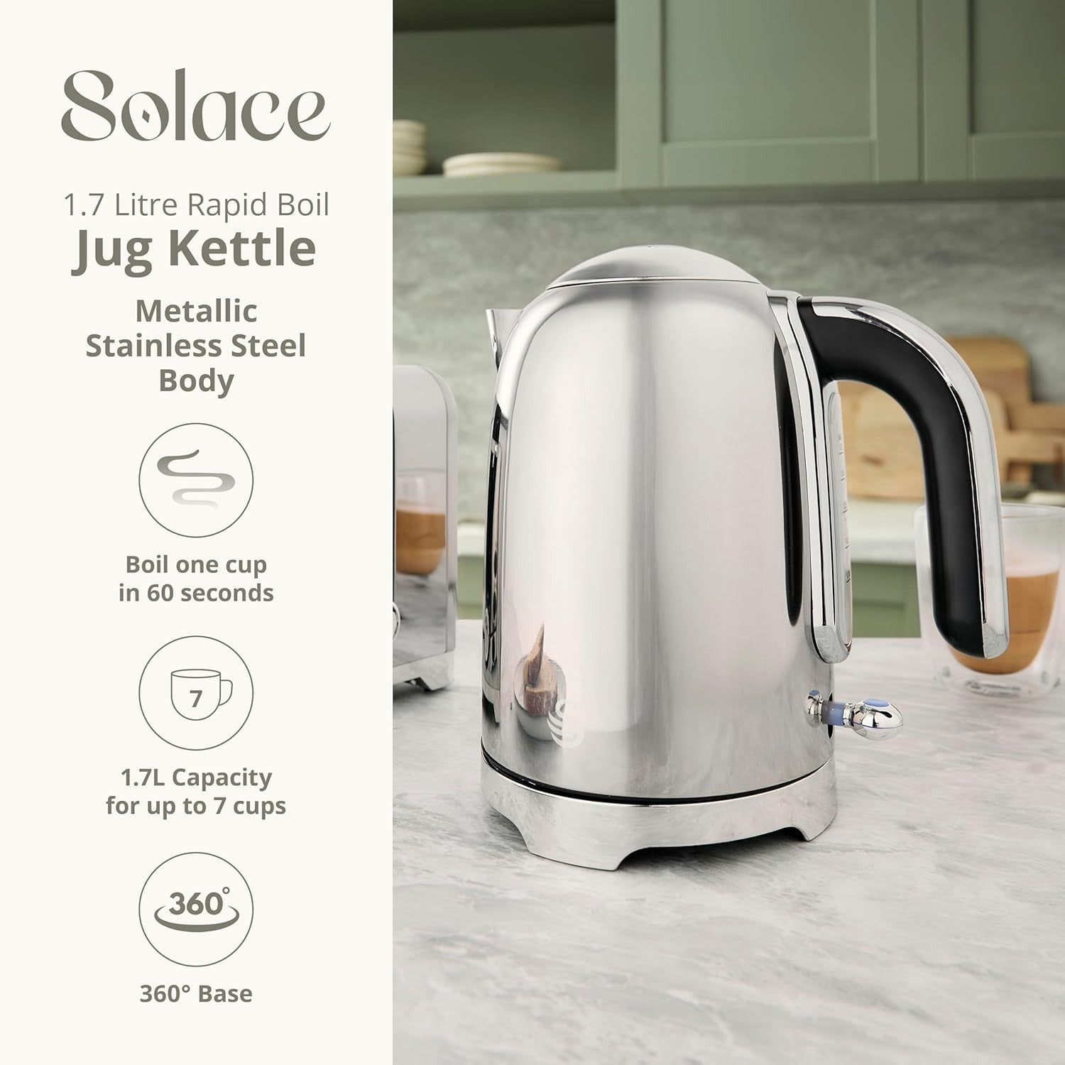 Swan Solace Stainless Steel Kettle & Toaster Silver Gloss Finish & Chrome Trim2