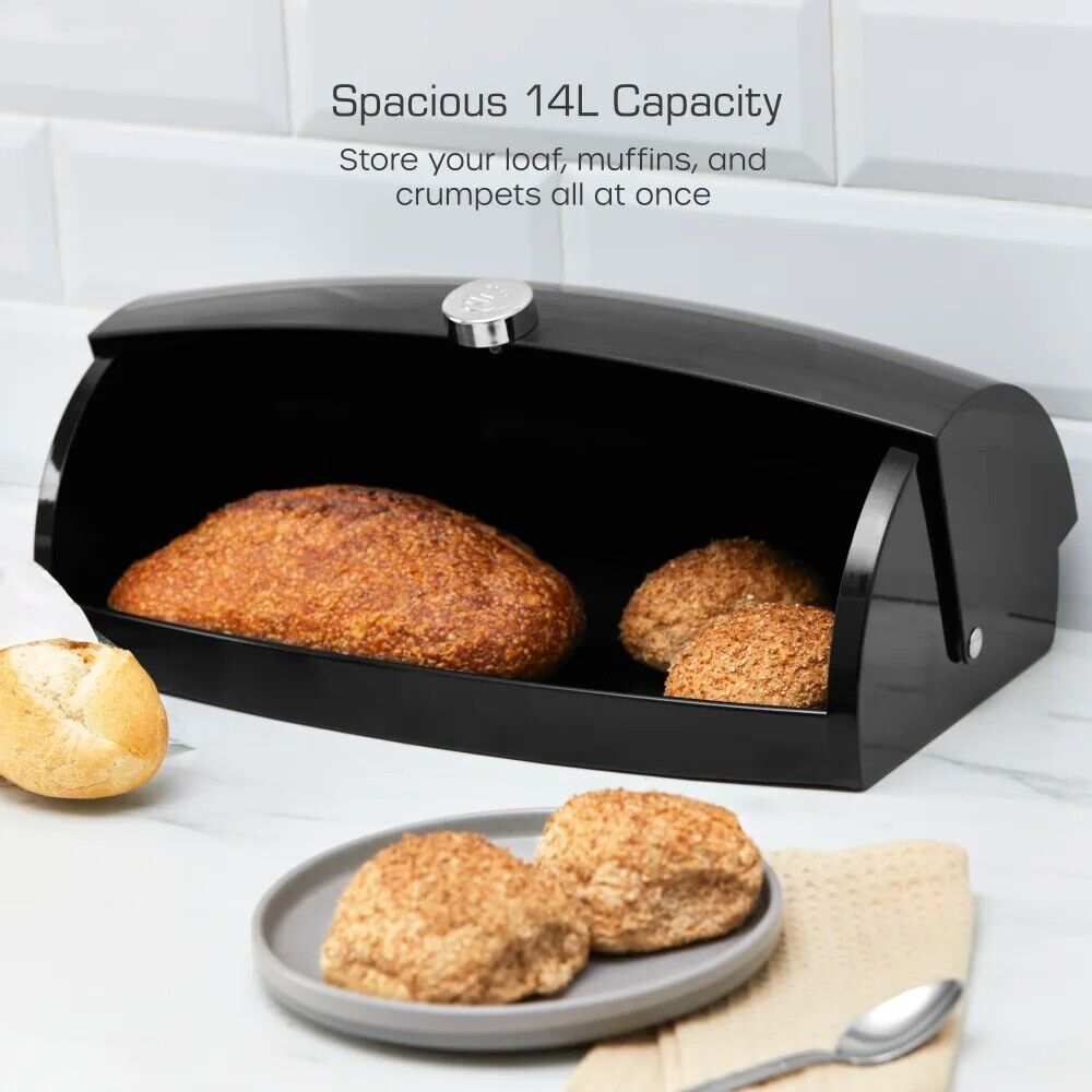 Swan Townhouse Black Bread Bin with Roll Top Lid SWKA18529BLK