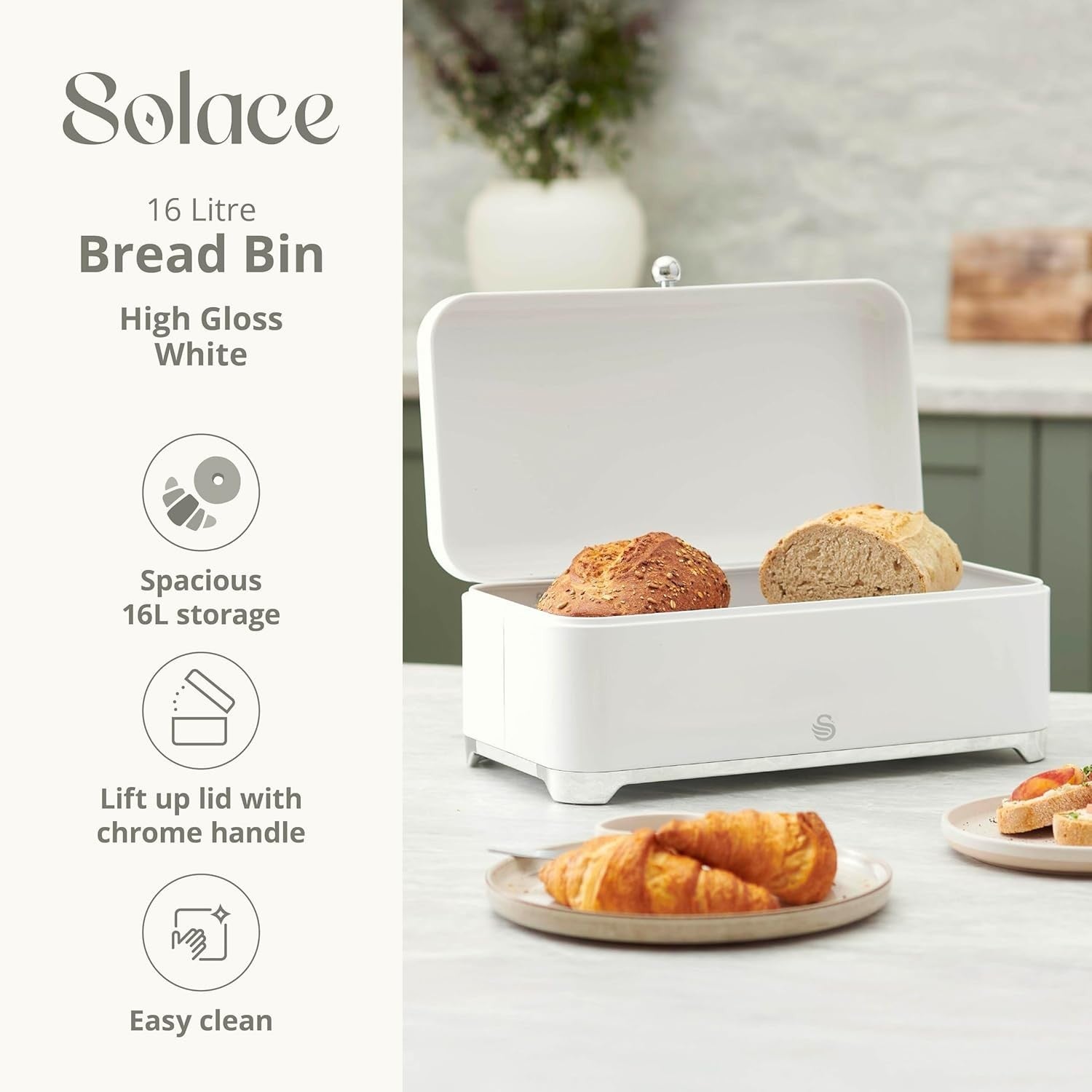 Swan Solace White Breadbin Canisters Kitchen Roll Holder Storage Set Chrome Trim1