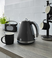 Swan Retro Black Kettle 4 Slice Toaster Microwave & Canisters Kitchen Set of 61
