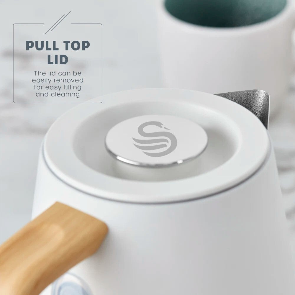 Swan Fjord Jug Kettle White Scandi Design with Wooden Accents SK19024WHT7