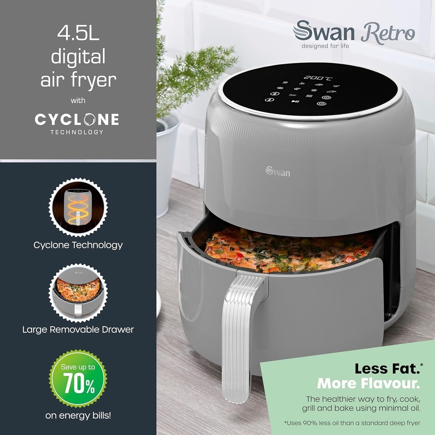 Swan Retro Grey Kitchen Set Kettle Toaster & 4.5L Digital Air Fryer Bundle Set3