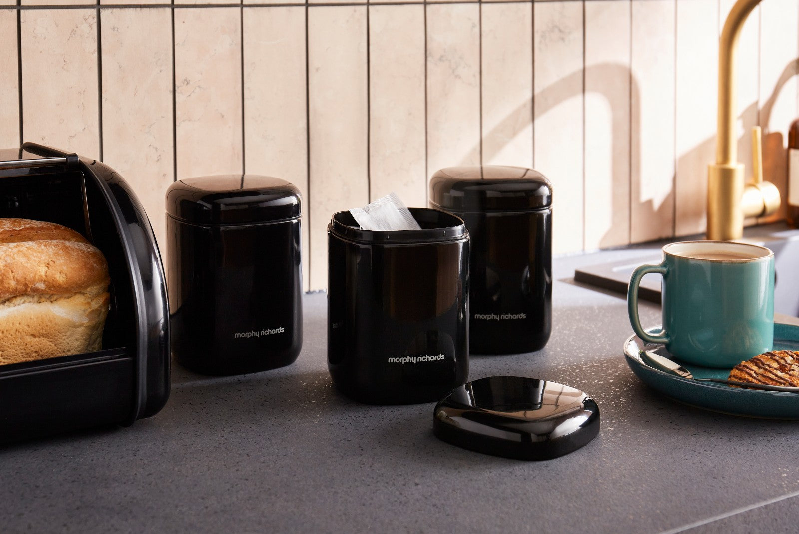 Morphy Richards Equip Black Kettle Toaster Breadbin & Canisters Kitchen Bundle11