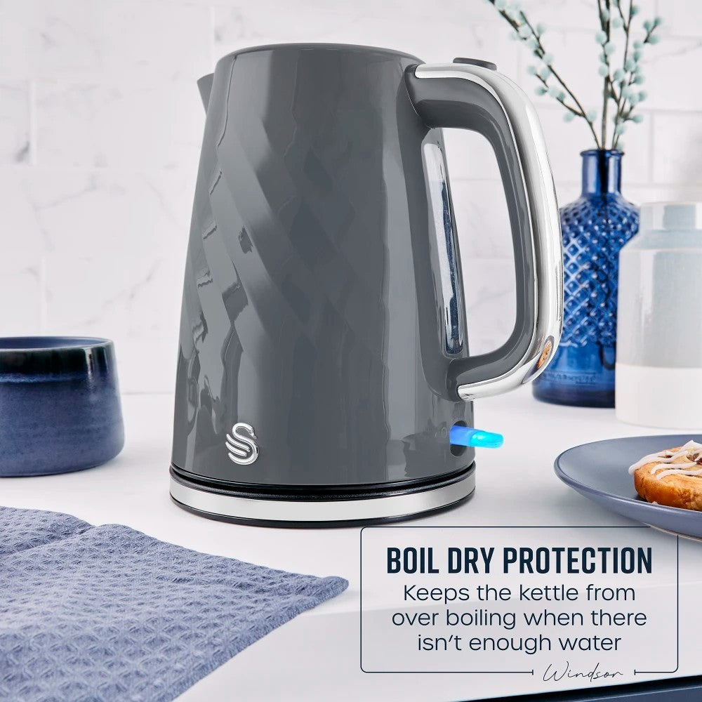 Swan Windsor Grey Kettle Toaster Microwave Canisters Kitchen Bundle Set10