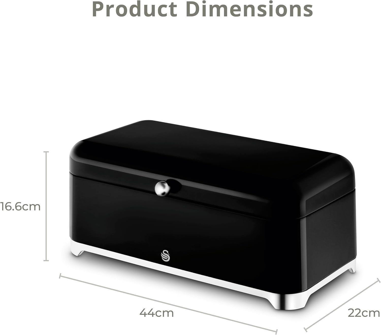 Swan Solace Black Breadbin & 3 Canisters Kitchen Storage Set Chrome Trim5