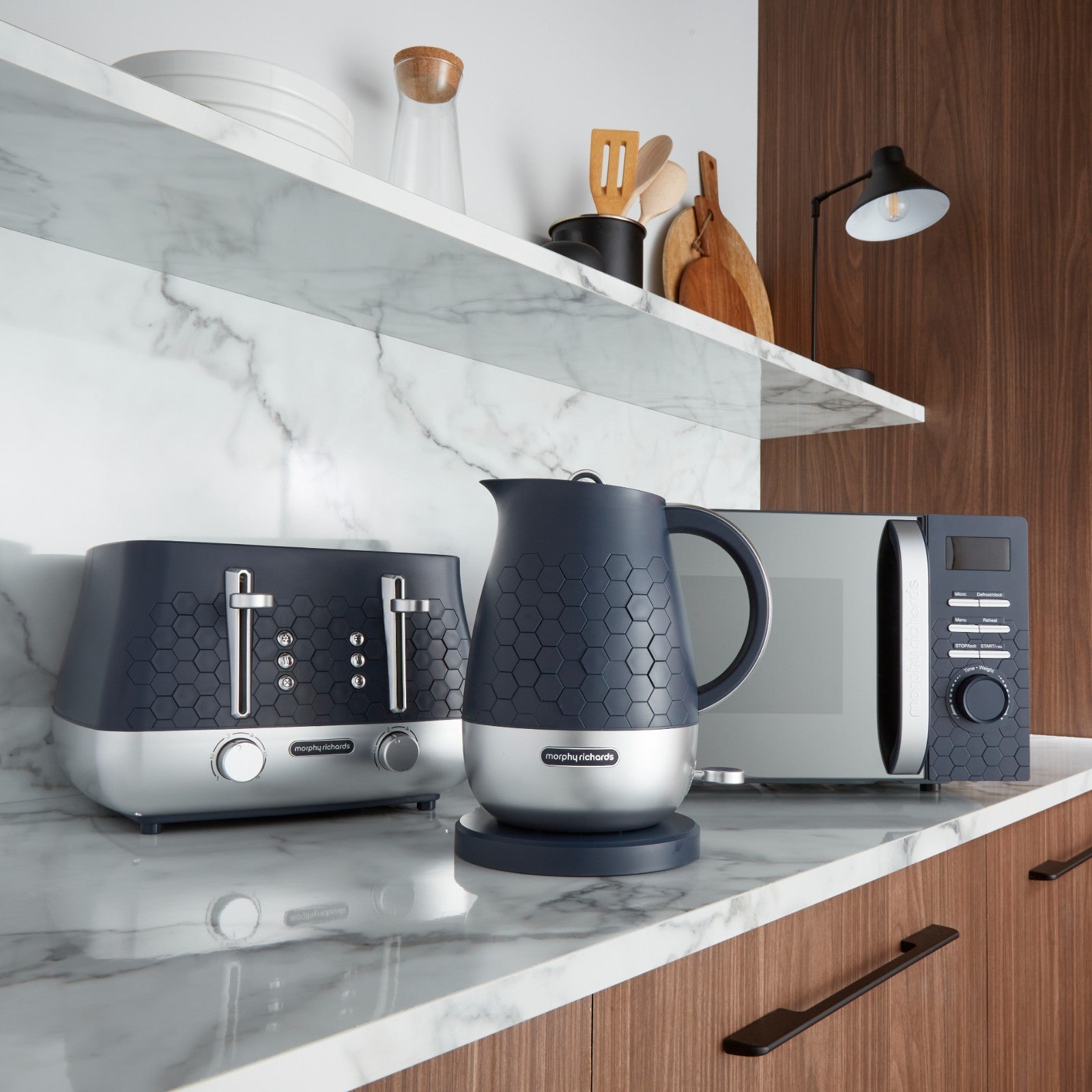 Morphy Richards Cassini Kettle Toaster Microwave Outer Space Blue Bundle Set2