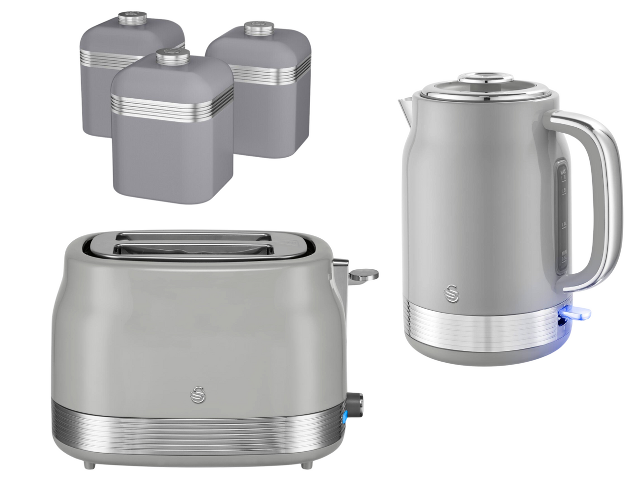 Swan Retro Revive Grey Jug Kettle 2 Slice Toaster Canisters Matching Kitchen Set0