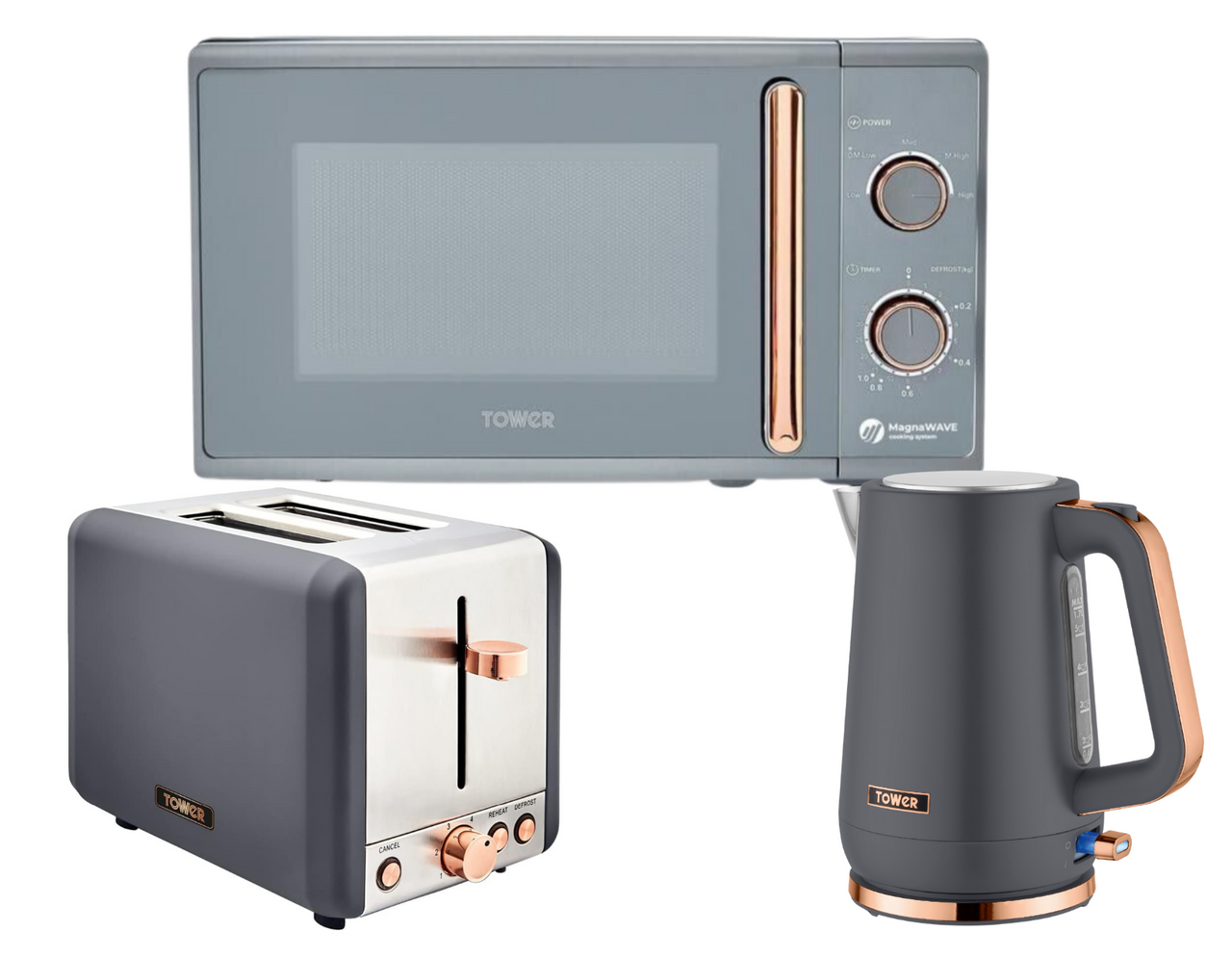 Tower Cavaletto Grey Jug Kettle 2 Slice Toaster Microwave Matching Kitchen Set0