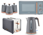 Tower Cavaletto Grey Jug Kettle 2 Slice Toaster Microwave & 3 Canisters Set
