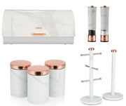 Tower Marble & Rose Gold Bread Bin Canisters Mug Tree Towel Pole & Salt & Pepper Set