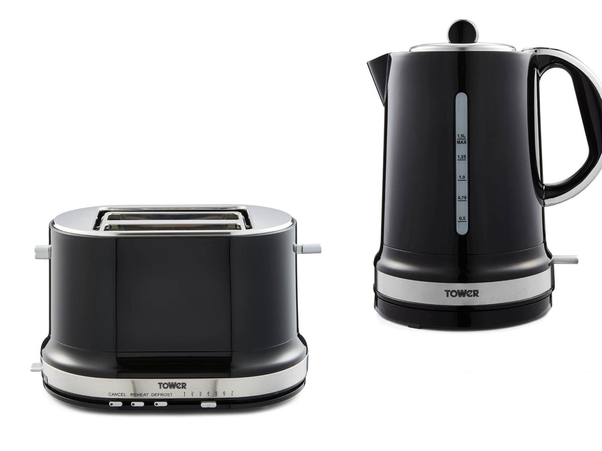 Tower Belle Noir 1.5L 3KW Kettle & 2 Slice Toaster Matching Set in Black