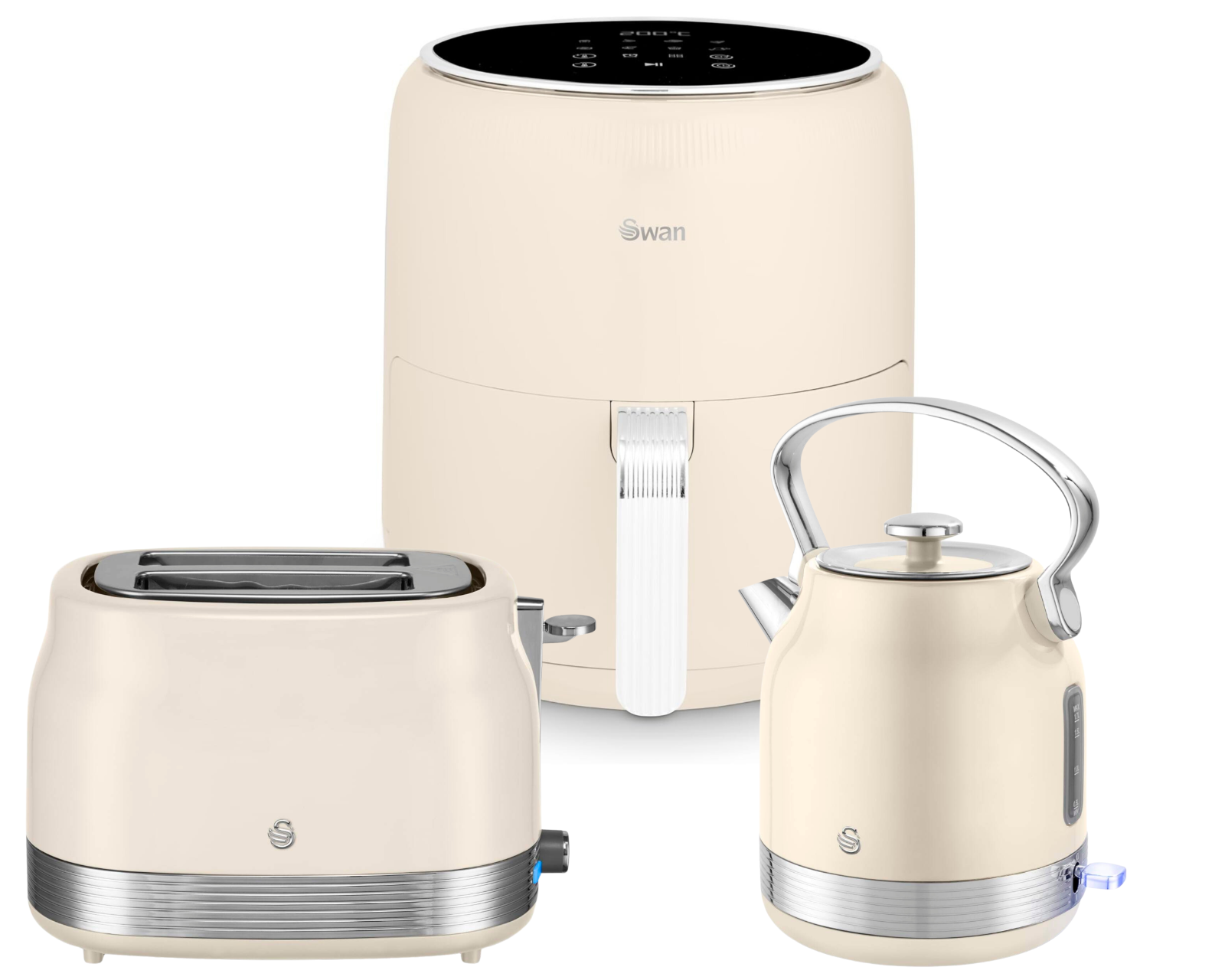 Swan Retro Revive Cream StoveTop Kettle Toaster & Digital Air Fryer Bundle Set0