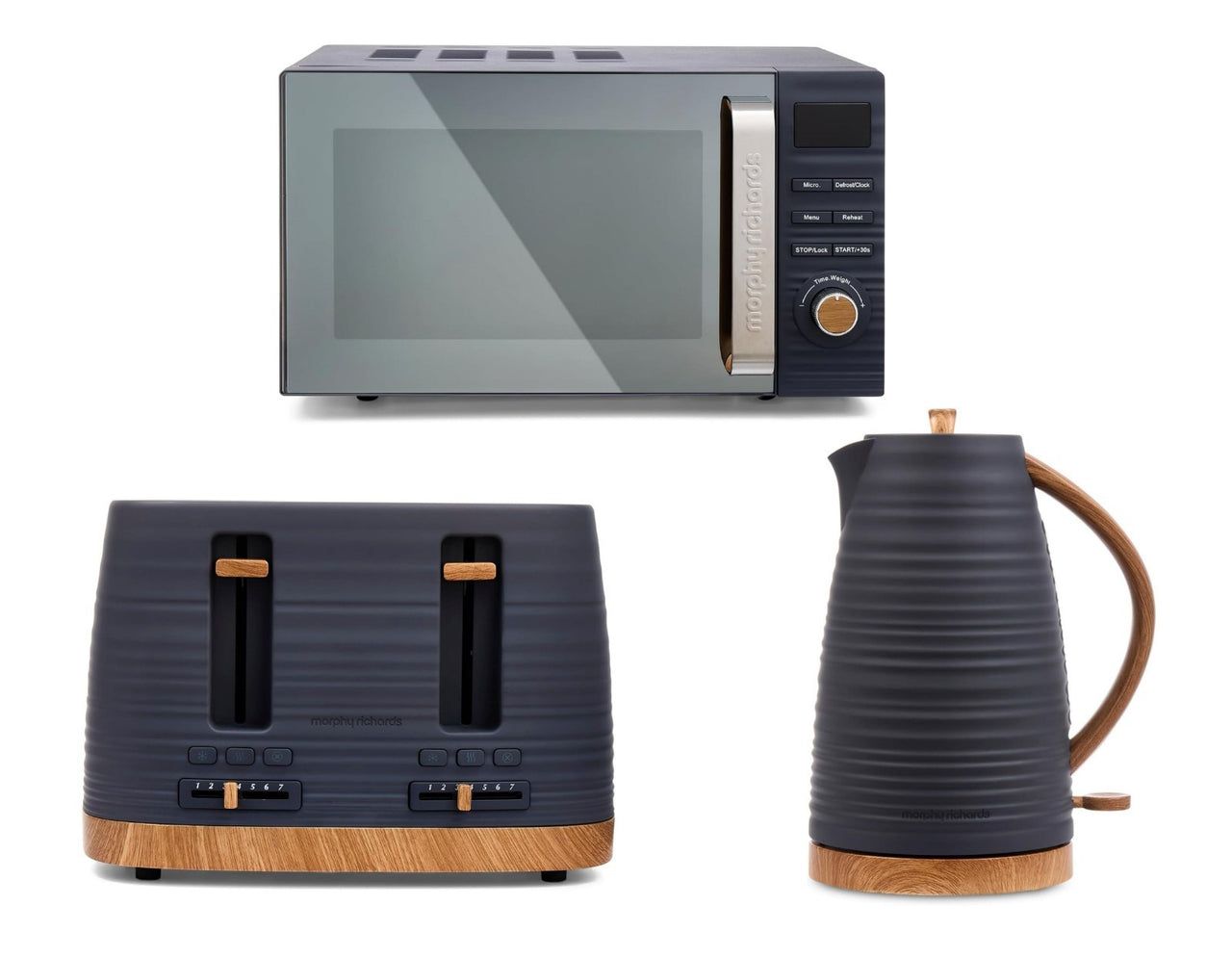 Morphy Richards Clay Range Kettle, 4 Slice Toaster and Microwave Set in Flint0