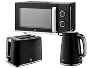 Swan Windsor Black Kettle Toaster Microwave Set Textured Finish Chrome Accents0