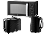 Swan Windsor Black Kettle Toaster Microwave Set Textured Finish Chrome Accents0