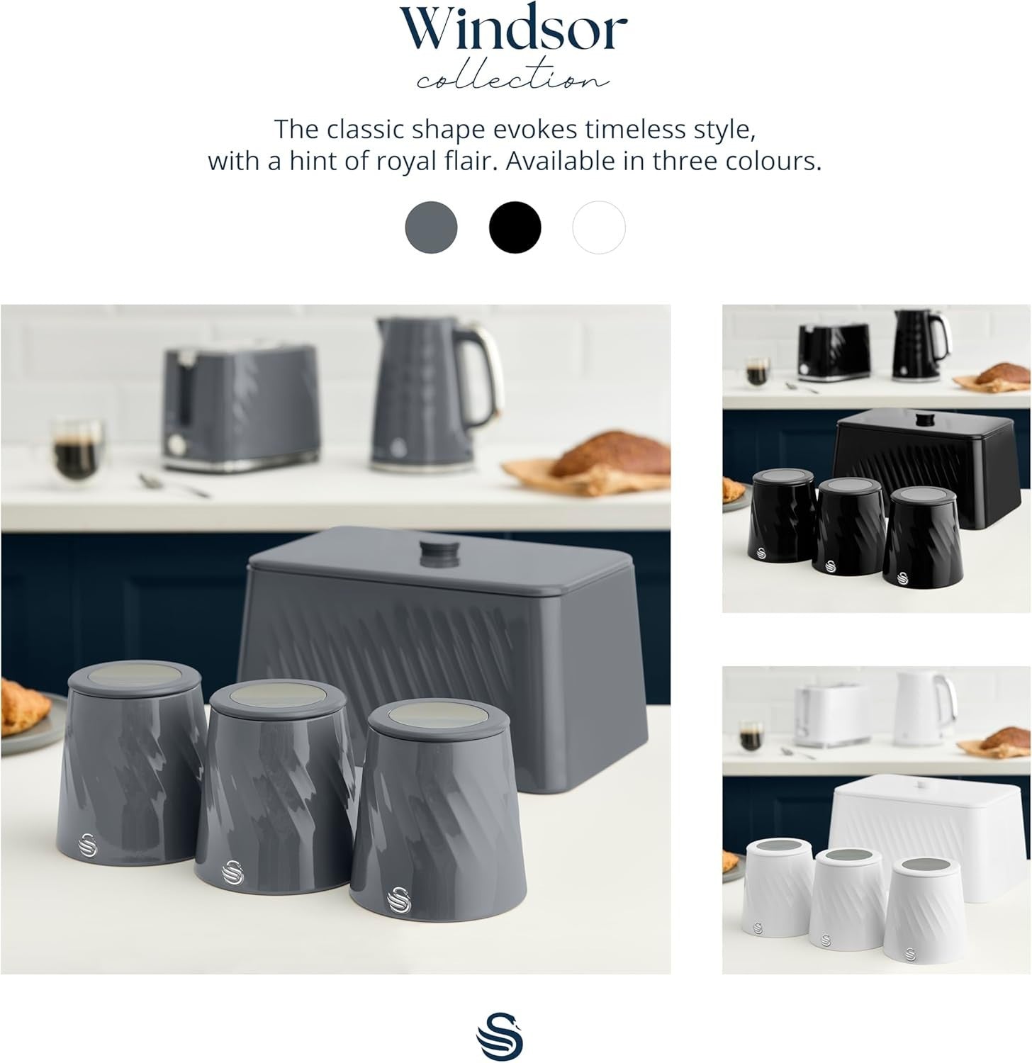 Swan Windsor Grey Breadbin and Canisters Matching Kitchen Storage Set8