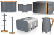 Swan Nordic Grey Jug Kettle, 4 Slice Toaster, Digital Microwave, Bread Bin, Canisters, Mug Tree & Towel Pole Matching Set