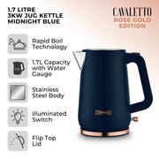 Tower Cavaletto 1.7L Kettle 3KW Rapid Boil | 360° Swivel Base | Blue & Rose Gold4