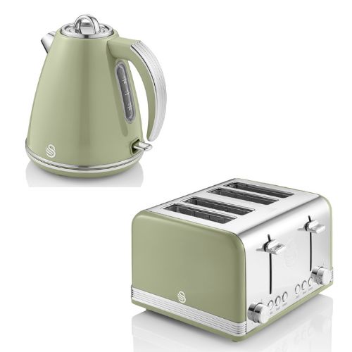 Swan Retro Green 1.5L 3KW Jug Kettle & 4 Slice Toaster Matching Set