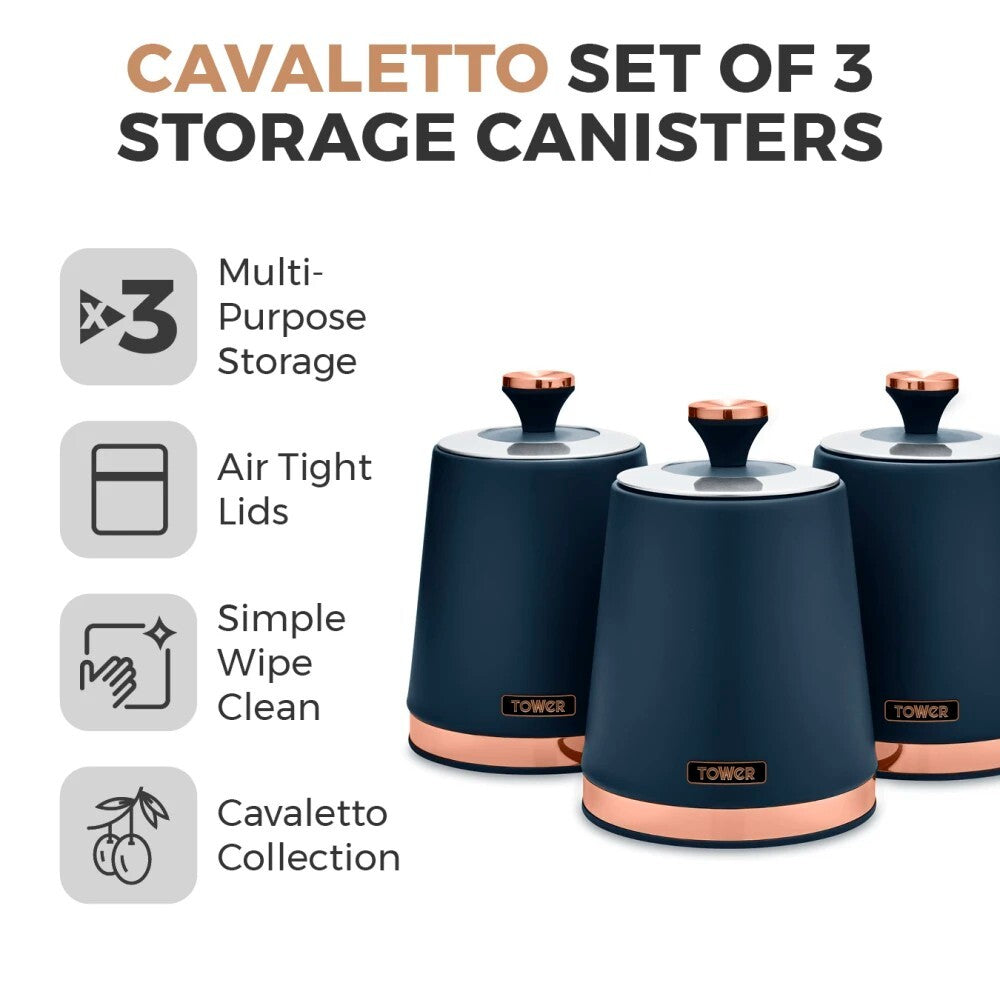 Tower Cavaletto Blue Kettle Toaster Microwave Matching Kitchen Storage Set of 815