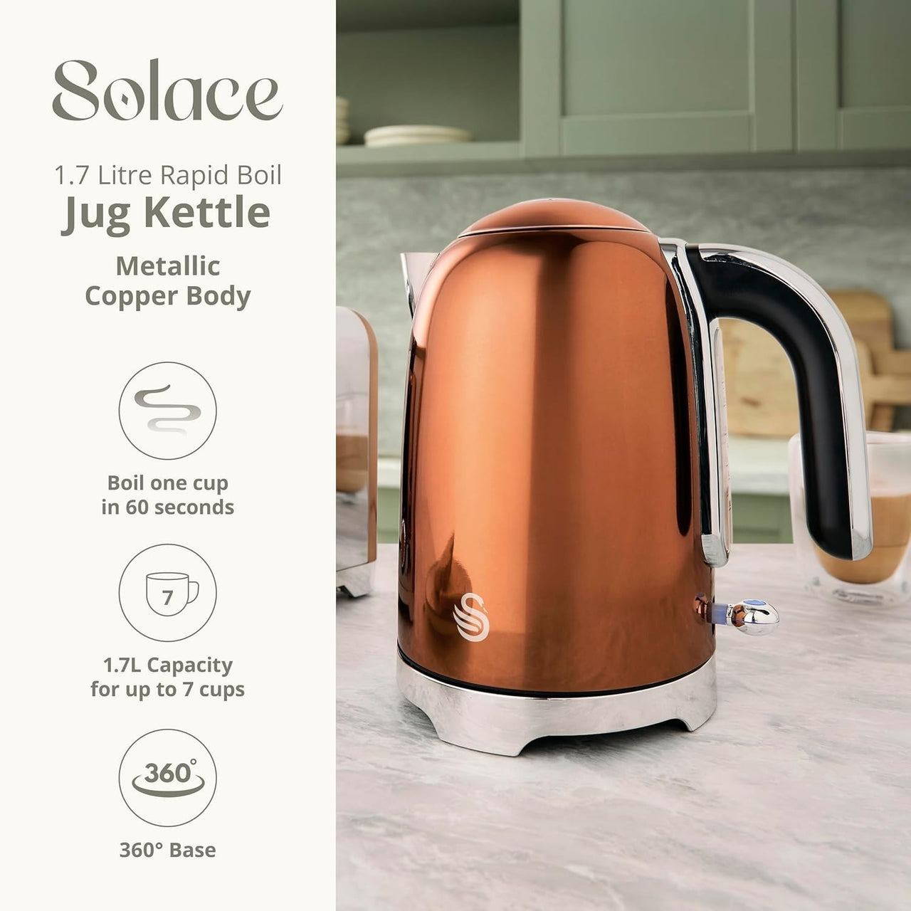 Swan Solace Copper 1.7L Kettle Rapid Boil High Gloss Finish & Chrome Trim1