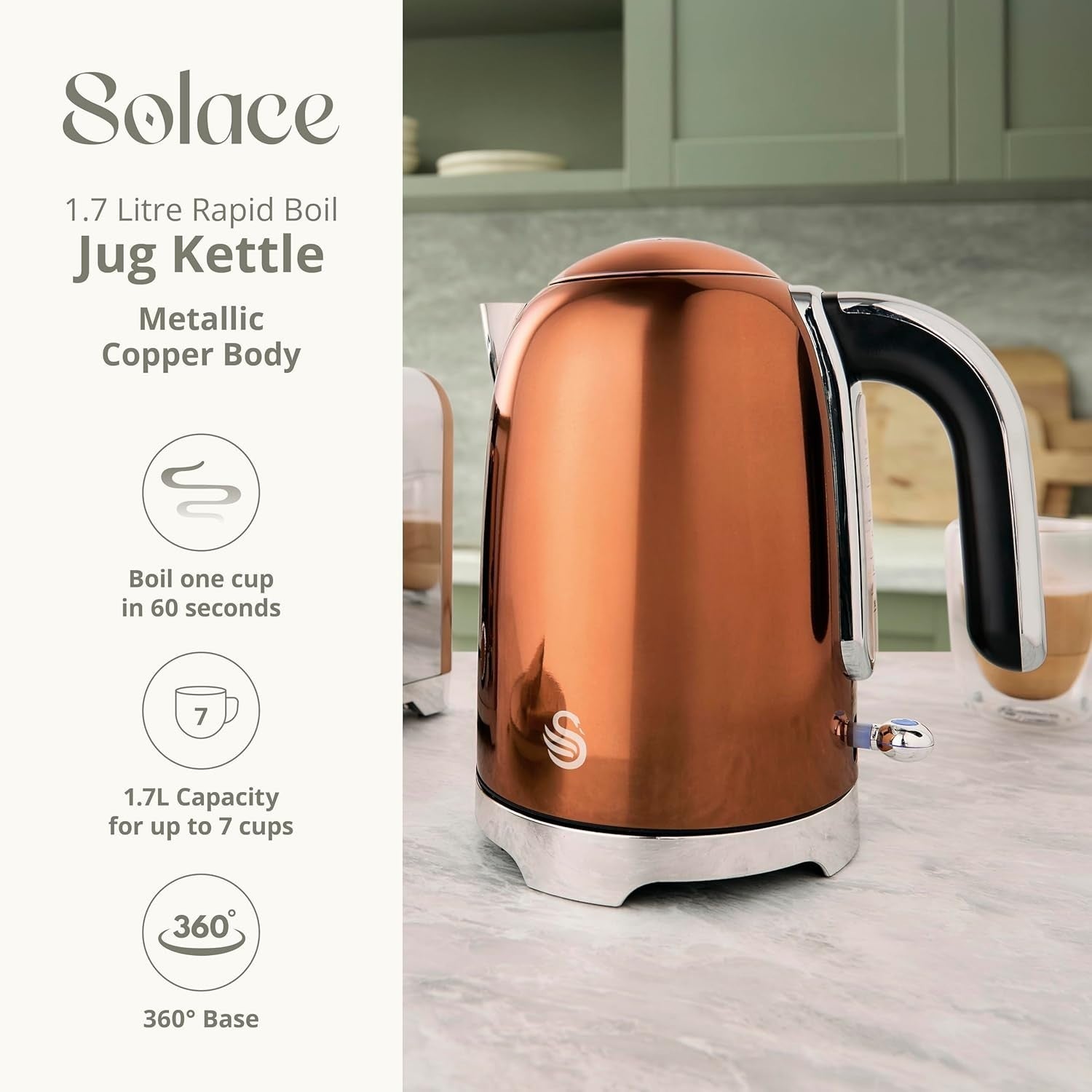 Swan Solace Copper 1.7L Kettle Rapid Boil High Gloss Finish & Chrome Trim1
