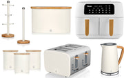 Swan Nordic White 1.7L Jug Kettle, 4 Slice Toaster,  Dual Basket  Air Fryer, Bread Bin, Canisters, Mug Tree & Towel Pole Matching Set