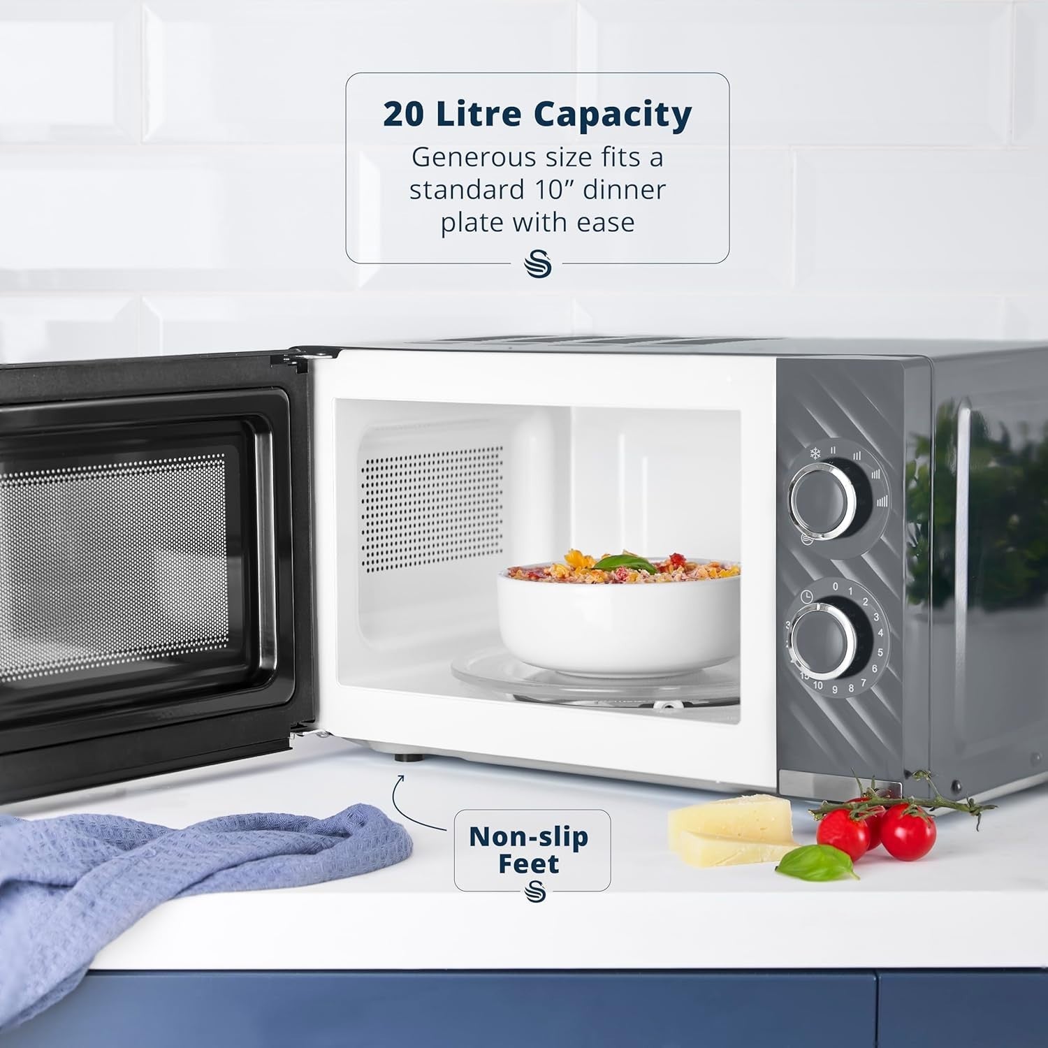 Swan Windsor Grey Microwave 20L Microwave Textured Finish & Chrome SM4424GRY3