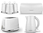 Tower Solitaire Kettle 2 Slice Toaster Bread Bin & Canisters Set White & Chrome