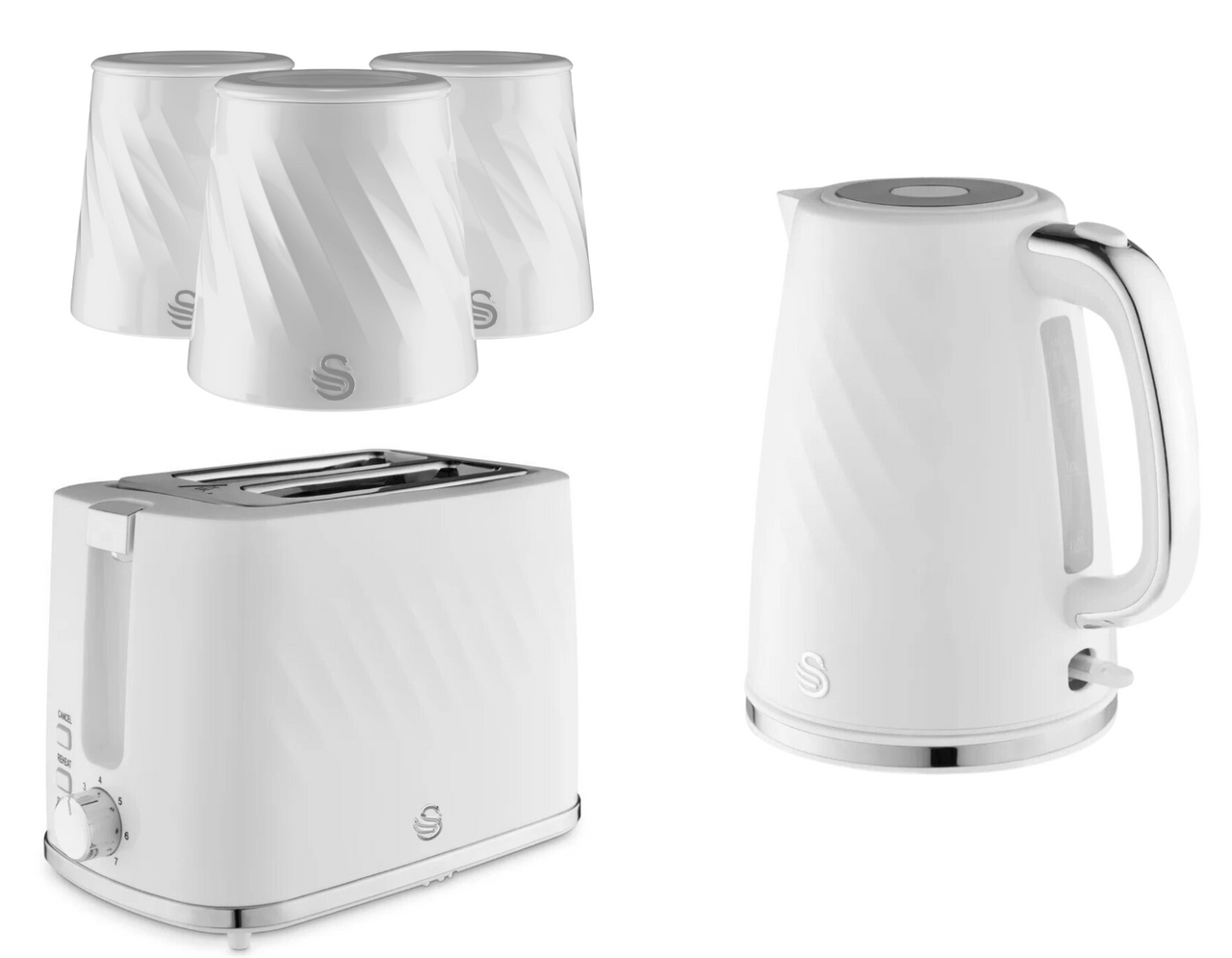 Swan Windsor White Kettle Toaster Canisters Matching Kitchen Bundle Set0