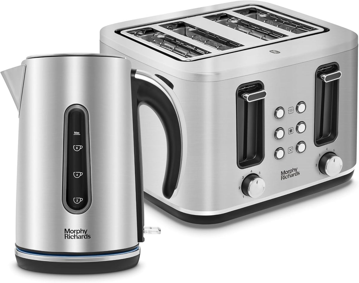 Morphy Richards Motive Brushed Steel 1.7L Kettle & 4 Slice Toaster Matching Set0
