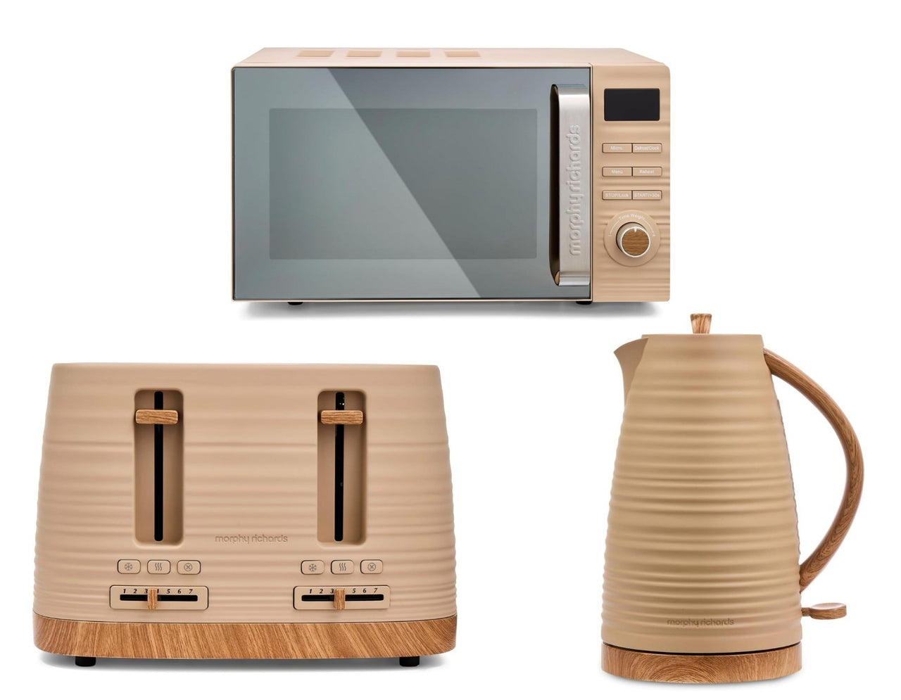Morphy Richards Clay Range Kettle, 4 Slice Toaster and Microwave Set in Felspar0
