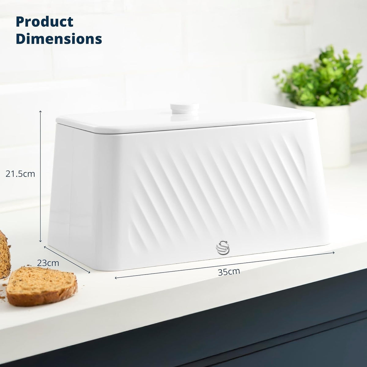 Swan Windsor White 16L Bread Bin with Removable Lid SWKA18539WHT5