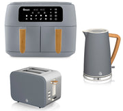 Swan Nordic Grey 1.7L Jug Kettle, 2 Slice Toaster & 8L Dual Basket 13-in-1 Air Fryer Matching Set