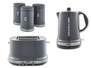 Tower Belle Kettle 2 Slice Toaster & Tea Coffee & Sugar Canisters Set in Graphite Grey