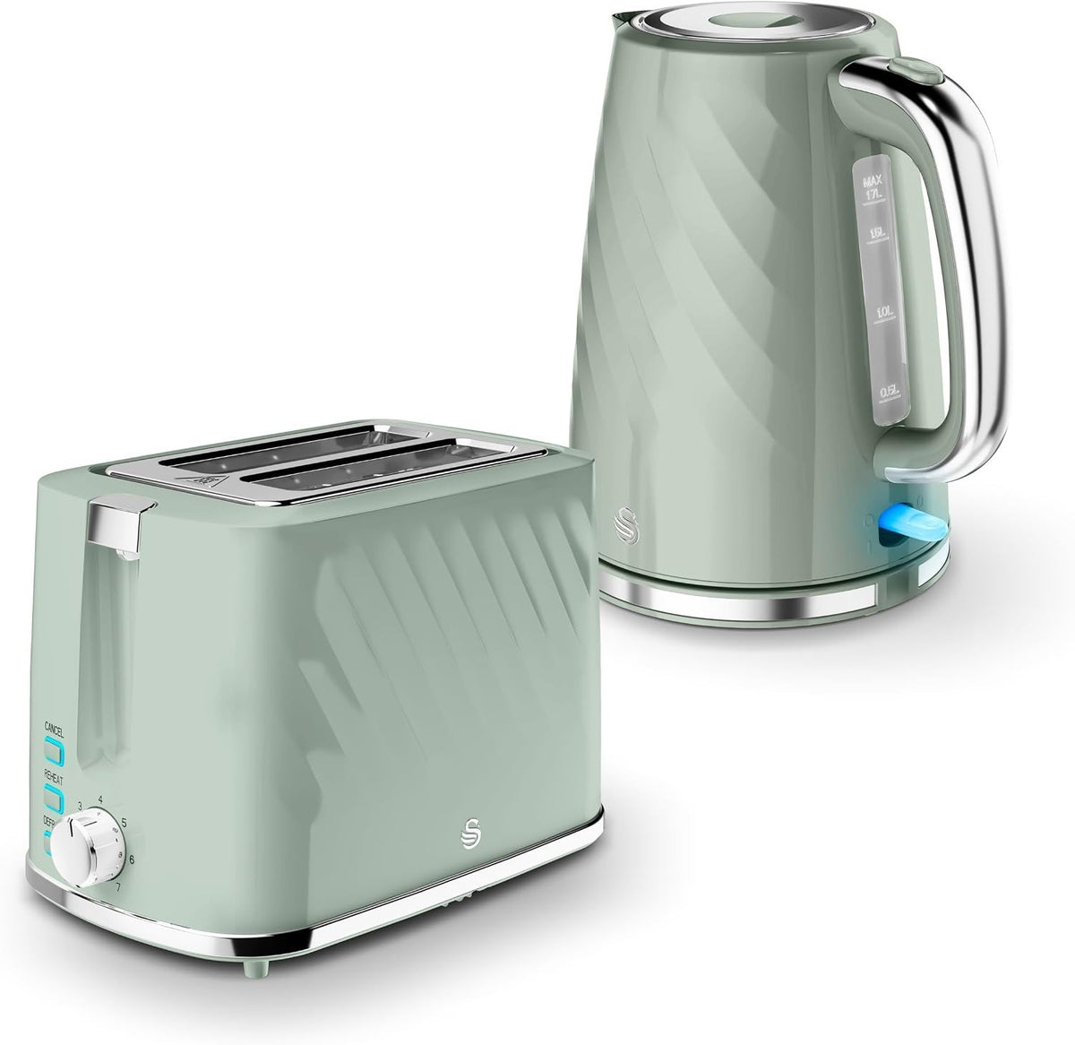 Swan Windsor Kettle and 2 Slice Toaster Breakfast Bundle Set in Sage Green0