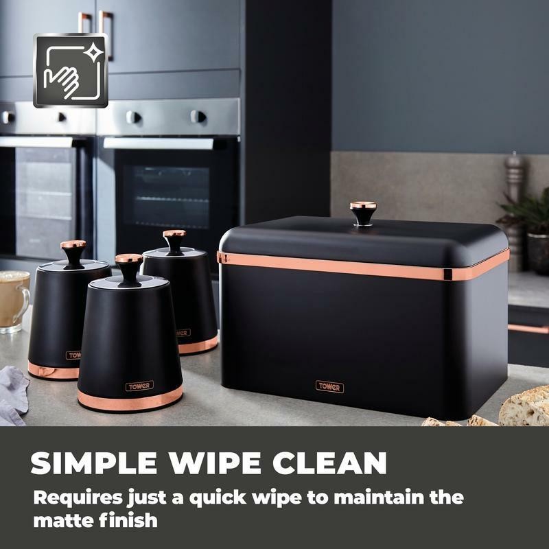 Tower Cavaletto Black Kettle Toaster Microwave Slow Cooker & Kitchen Storage Set4