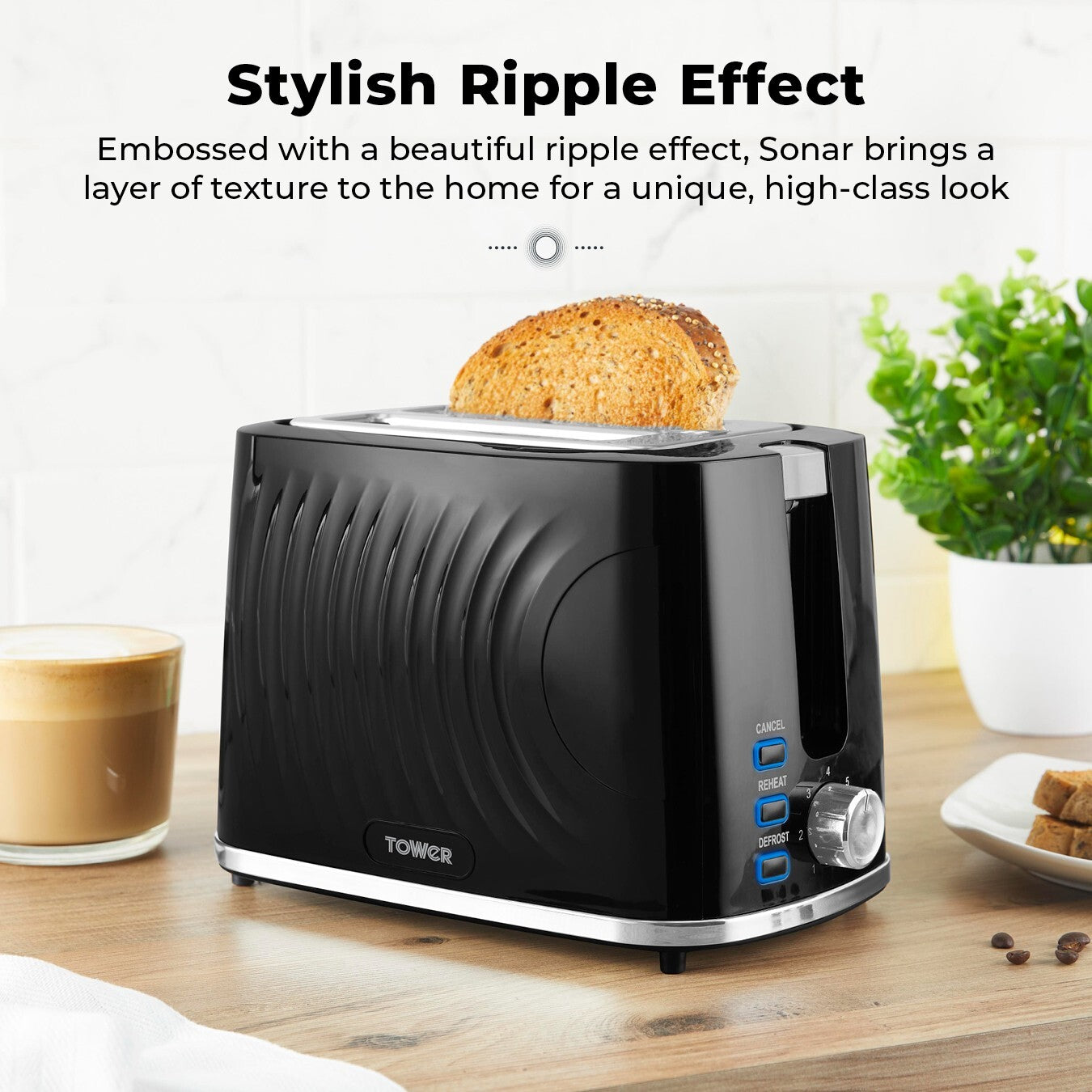 Tower Sonar Black Kettle 2 Slice Toaster Microwave & Canisters Kitchen Set5