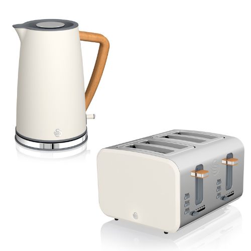 Swan Nordic White 1.7L Kettle & 4 Slice Toaster Kitchen Set Scandinavian Design
