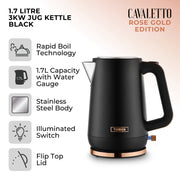 Tower Cavaletto Black Jug Kettle and 4 Slice Toaster Matching Kitchen Set1