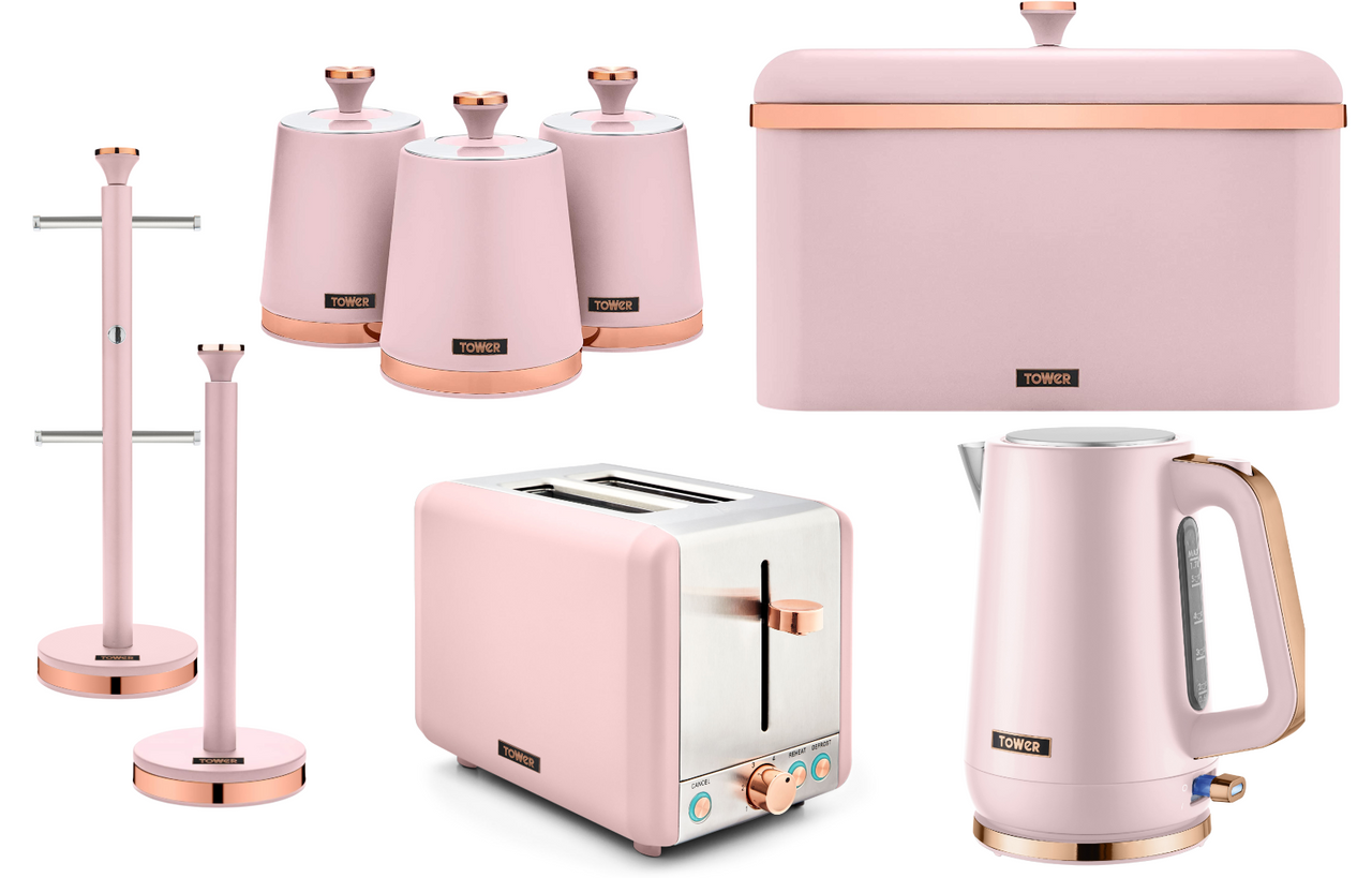 Tower Cavaletto Pink Kitchen Set of 8  Jug Kettle Toaster & Kitchen Storage Set0