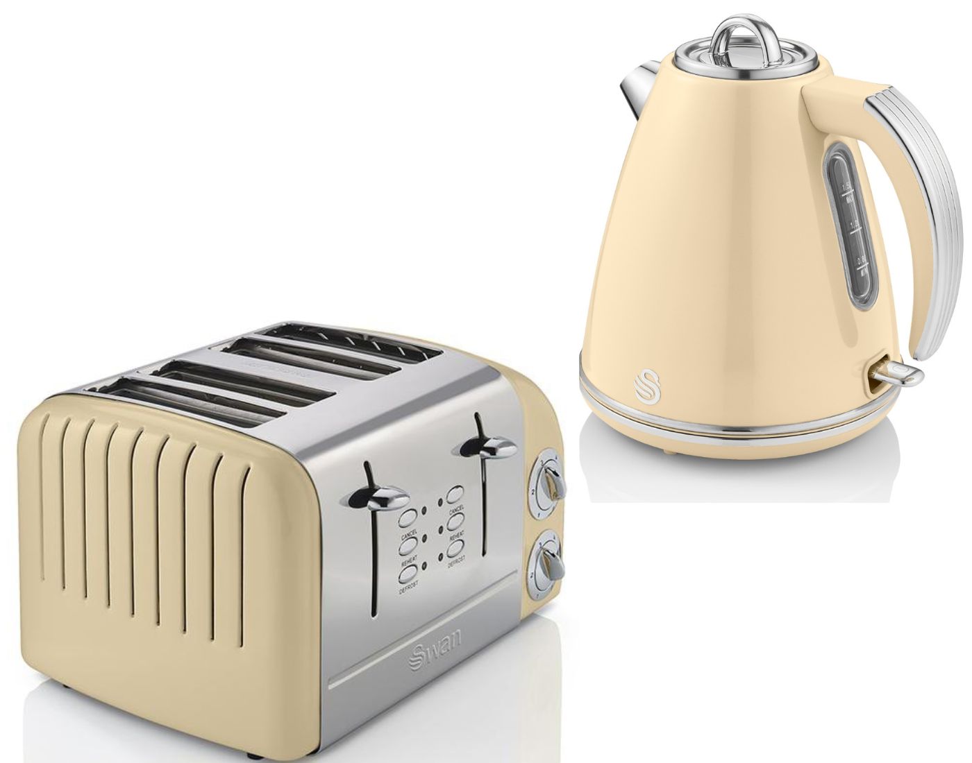Swan Retro Cream 1.5L 3KW Jug Kettle 4 Slice Toaster ST34020CN Vintage Design