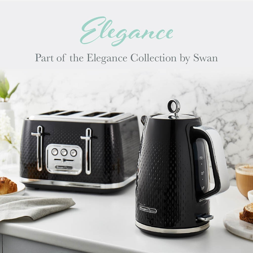 Swan Elegance Kettle, 4 Slice Toaster & 800W 20L Digital Microwave Set in Black1